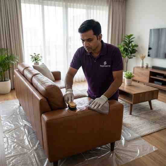 3 Seater Leather Sofa Cleaning by Supersavvy in Lucknow
